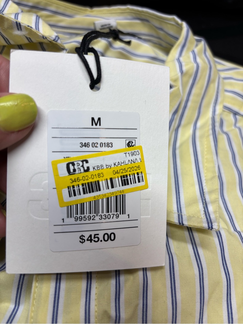 Striped Wrap-Front Button-Down Shirt in Cream and Blue b140s - Picture 5 of 5